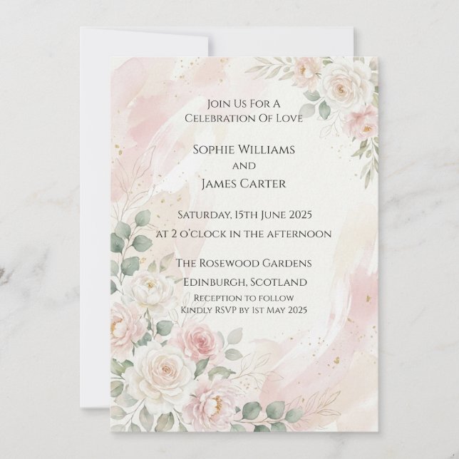Faire-part de mariage Rose blanche rosée (Devant)