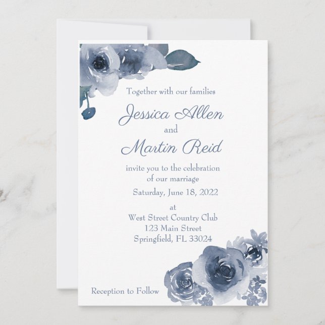 Faire-part de mariage Rose bleu (Devant)