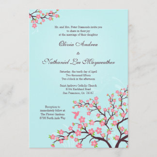 Faire-part de mariage rose bleu de fleurs de