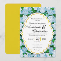 Faire-part de mariage Rose Bleue et Blanche avec B