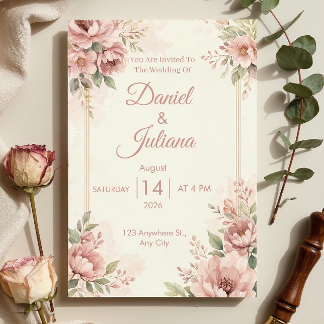 Faire-part de mariage rose blush romantique | Aqua (Créateur téléchargé)
