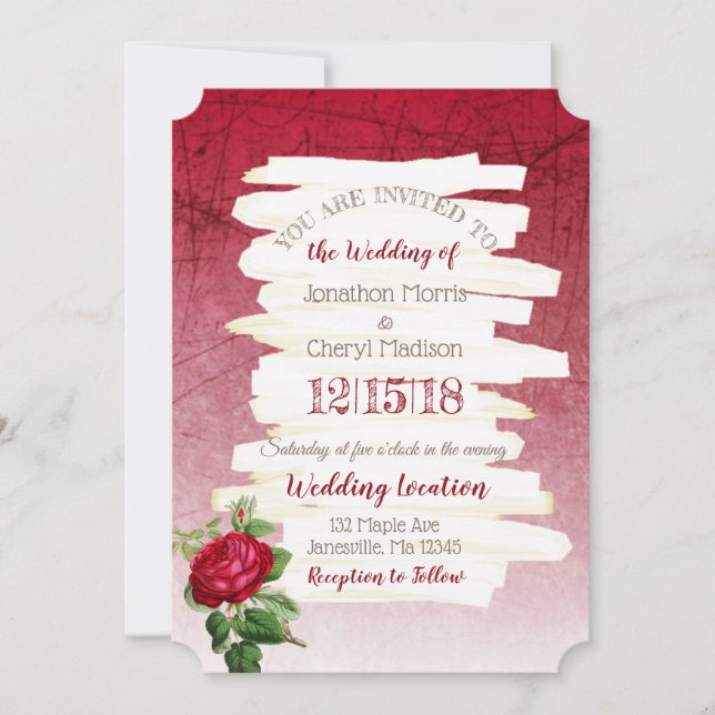 Faire-part de mariage Rose Bourgogne (Devant)
