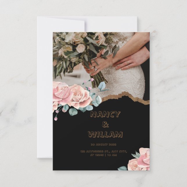 Faire-part de mariage rose Brown (Devant)