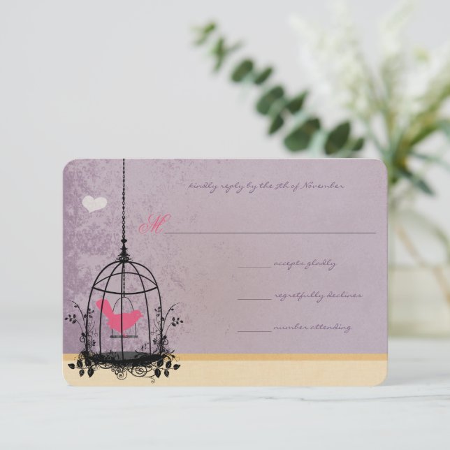 Faire-part de mariage Rose cage à oiseaux et Auber (Debout devant)