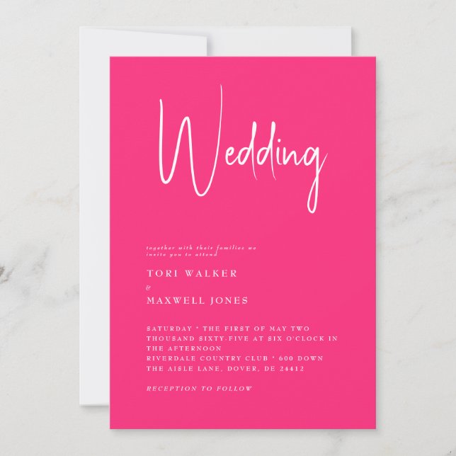 Faire-part de mariage rose chaud moderne sans pare (Devant)