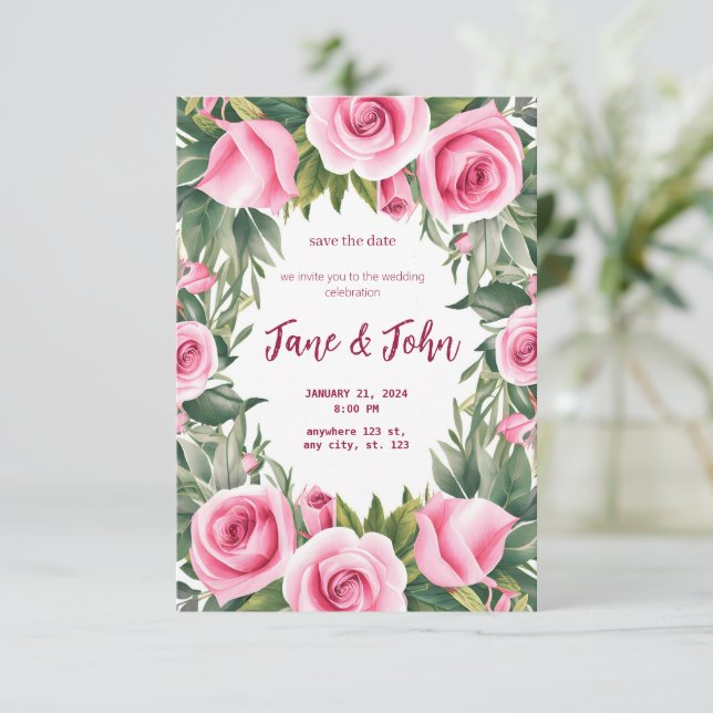 faire-part de mariage Rose d'aquarelle [personnali (Debout devant)