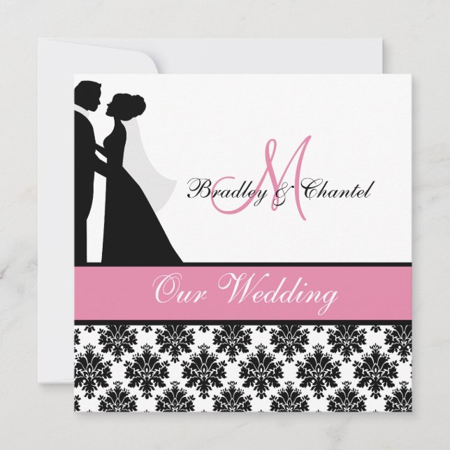 Faire-part de mariage rose de couples de mariage (Devant)