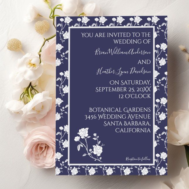 Faire-part de mariage Rose de la Marine (Navy Blue Rose Wedding Invitation)