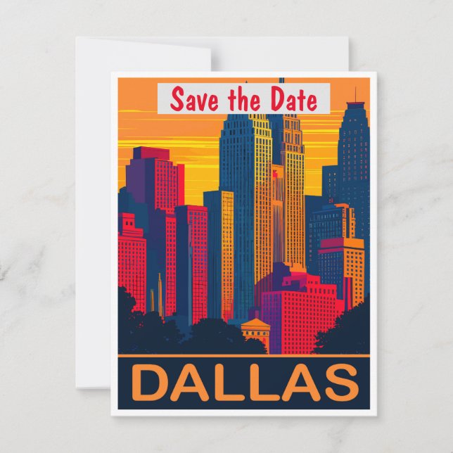 Faire-part de mariage rose de la skyline de Dallas (Devant)