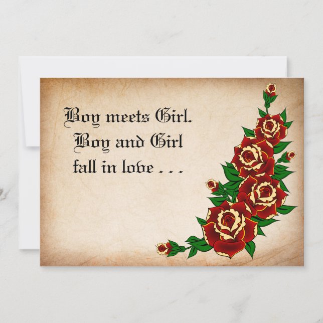 Faire-part de mariage rose de tatouage (Devant)