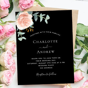 Faire-part de mariage rose d'or noir à budget vert