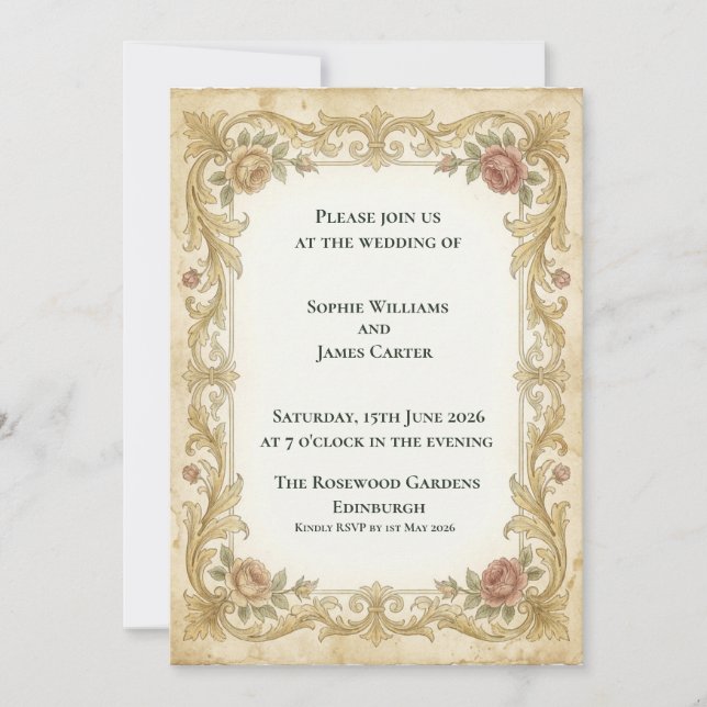 Faire-part de mariage Rose d'Or Victorien (Devant)