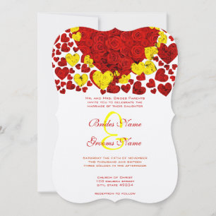 Faire-part de mariage Rose du coeur jaune et rouge