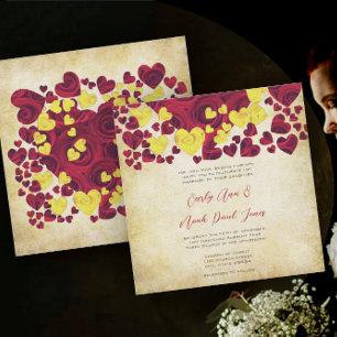 Faire-part de mariage Rose du coeur jaune et rouge