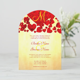 Faire-part de mariage Rose du coeur jaune et rouge