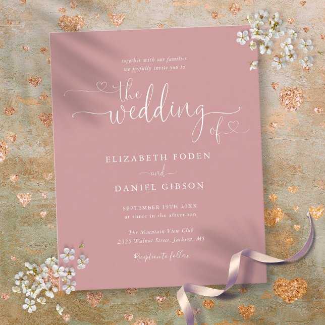 Faire-part de mariage Rose Dusty du script budgéta (Budget Script Dusty Rose Wedding Invitation)