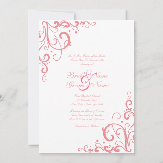 Faire-part de mariage rose et blanc (Devant)