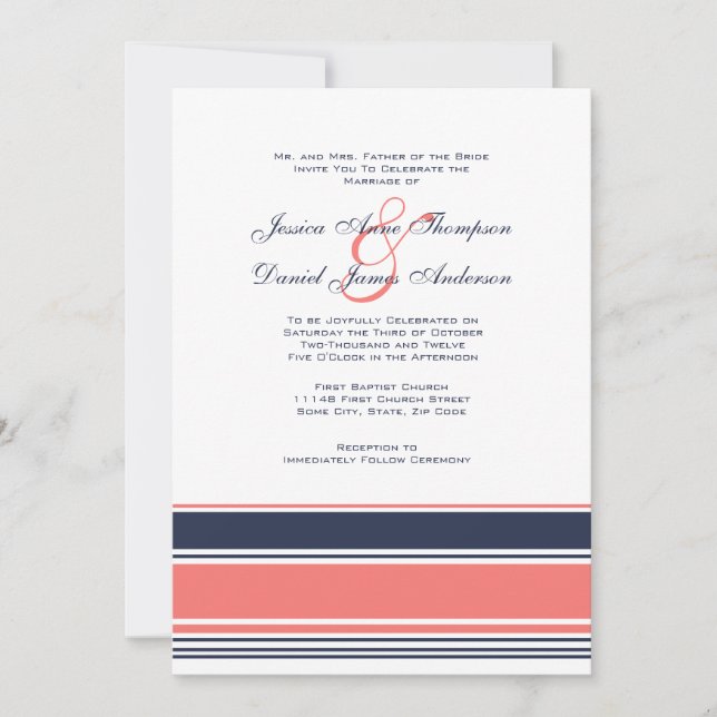 Faire-part de mariage rose et bleu moderne (Devant)