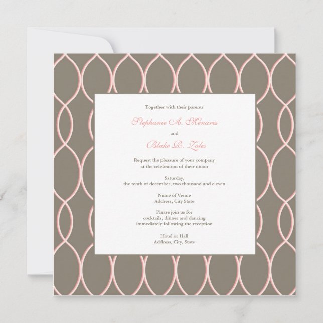 Faire-part de mariage - rose et brun de monogramme (Devant)