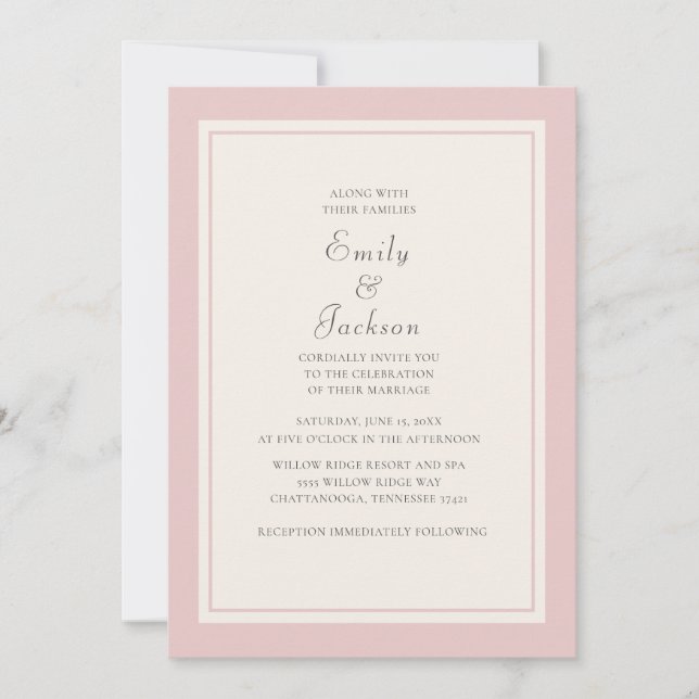 Faire-part de mariage rose et crème élégant modern (Devant)
