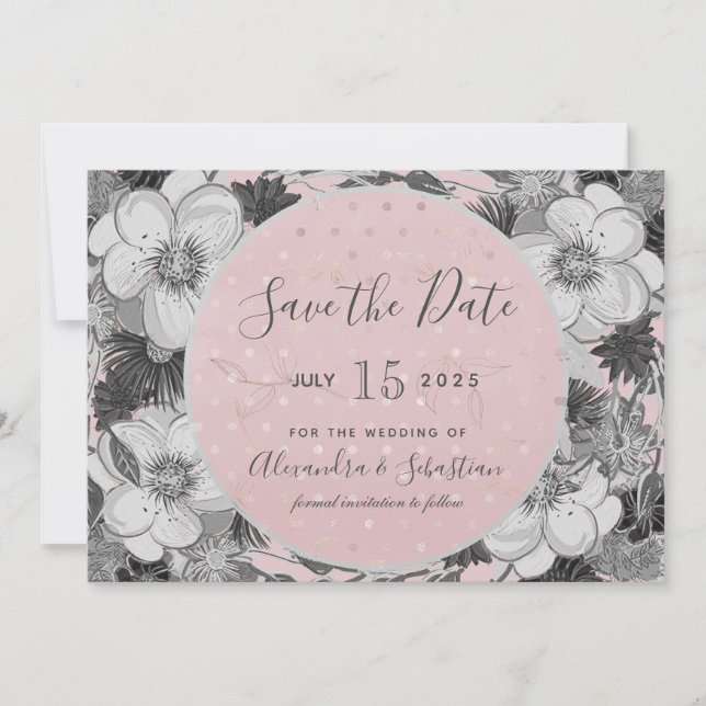 Faire-part de mariage rose et gris à conserver (Devant)
