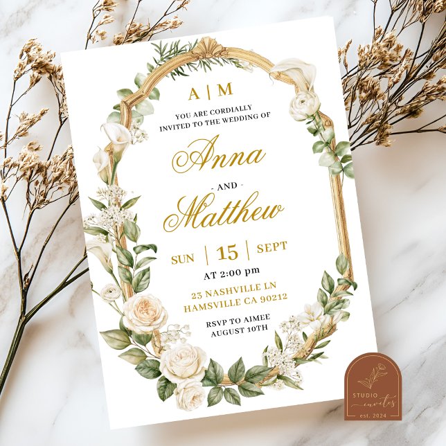 Faire-part de mariage Rose et Lys Blanc (Créateur téléchargé)