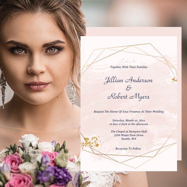 Faire-part de mariage rose et or (Blush Pink and Gold Wedding Invitation)