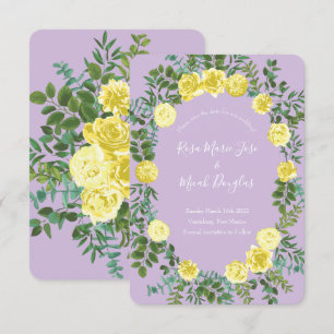 Faire-Part de Mariage Rose Fleur Jaune Clair et Li