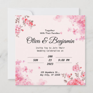 Faire-part de mariage rose Floral Customisé