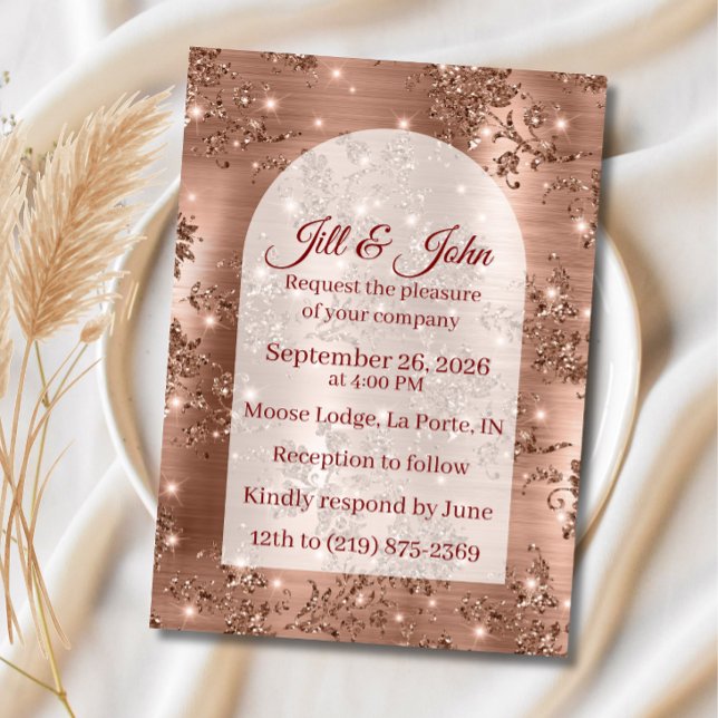 Faire-part de mariage Rose Gold Arched Glitter (Créateur téléchargé)