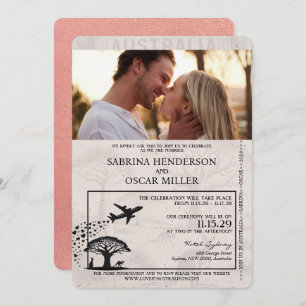 Faire-part de mariage rose Gold Australia Passport