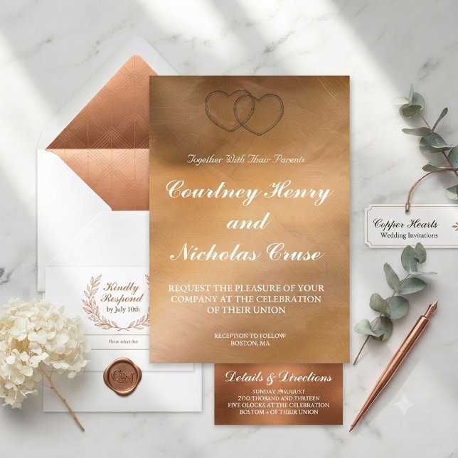 Faire-part de mariage Rose Gold avec cadre en dent (Créateur téléchargé)