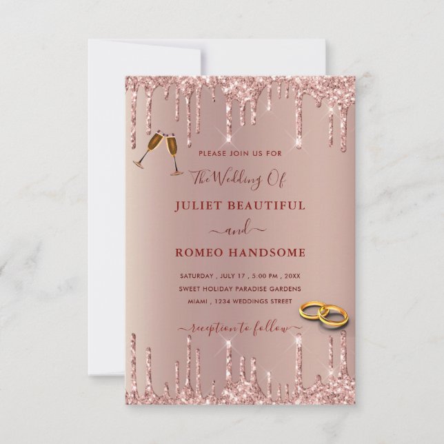 Faire-part de mariage rose Gold avec lecteur de Pa (Devant)