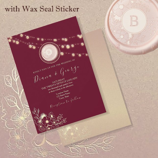 Faire-part de mariage Rose Gold Burgundy Monogramm (Créateur téléchargé)