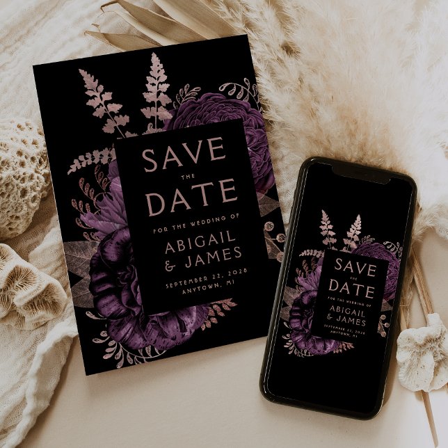 Faire-part de mariage Rose Gold Fleur foncée Viole (Créateur téléchargé)