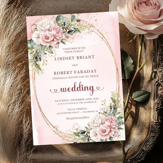 Faire-part de mariage Rose Gold Floral Blush Douce (Soft Blush Floral Rose Gold Wedding Invitation)