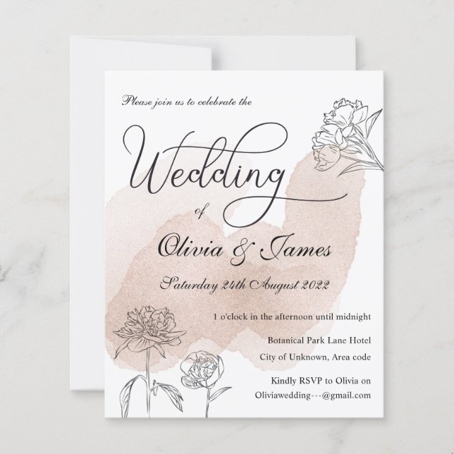 Faire-part de mariage rose Gold Floral Budget (Devant)