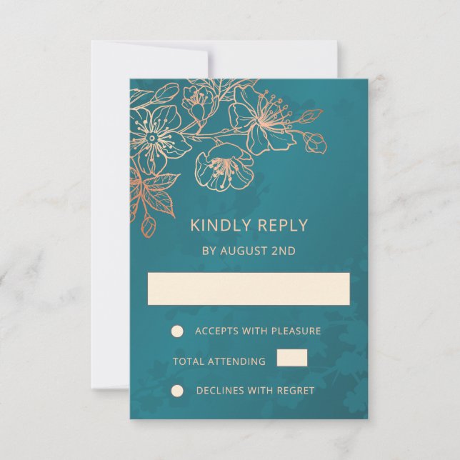 Faire-part de mariage Rose Gold Floral Teal (Devant)