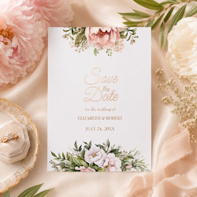 Faire-part de mariage Rose Gold Foil Blush & Ivory (Rose Gold Foil Blush & Ivory Peony Save the Date Invitation)