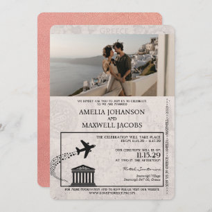 Faire-part de mariage rose Gold Grèce Passport