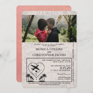 Faire-part de mariage rose Gold Hawaii Passport