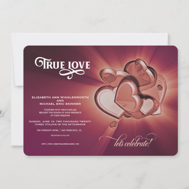 Faire-part de mariage Rose Gold Hearts True Love (Devant)
