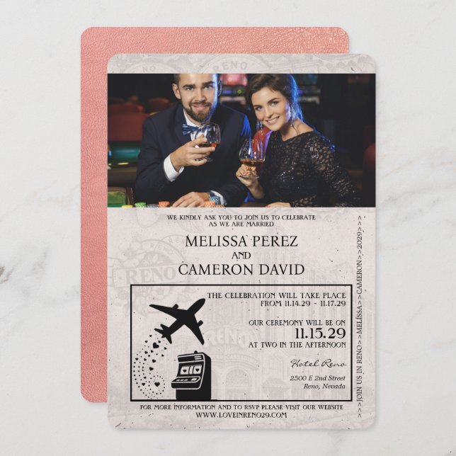 Faire-part de mariage rose Gold Reno Passport (Devant / Derrière)