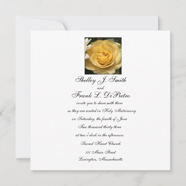 Faire-part de mariage Rose Jaune Carré (Devant)