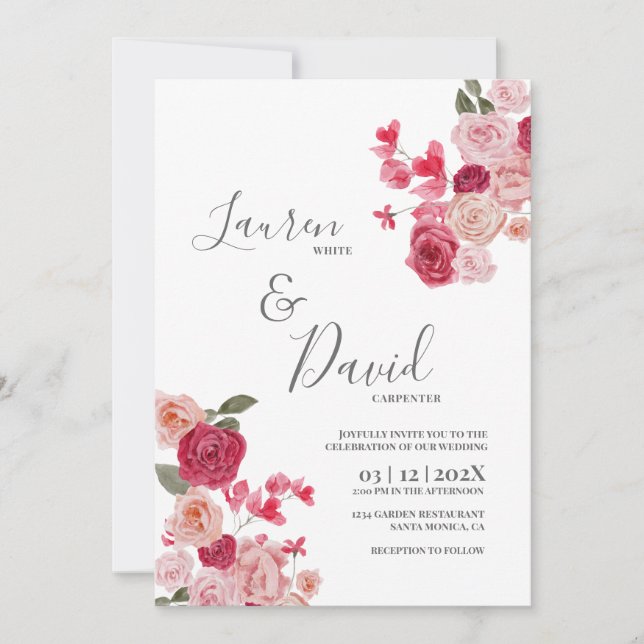Faire-part de mariage rose magenta (Devant)