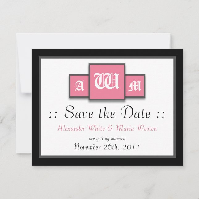 Faire-part de mariage rose moderne à monogramme tr (Devant)