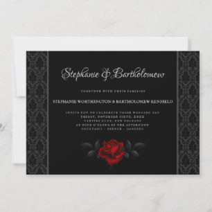 Faire-part de mariage Rose noire damassée gothique