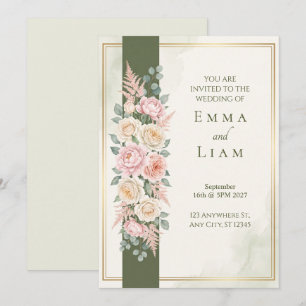 Faire-part de mariage rose olive vert or