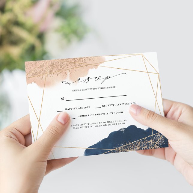 Faire-part de mariage rose, or et marine (Créateur téléchargé)
