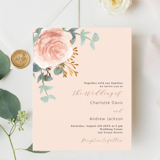 faire-part de mariage rose or fleuri budget de pêc (Créateur téléchargé)